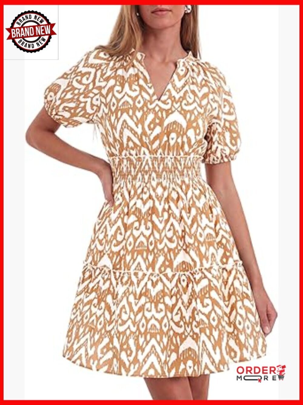 Summer Mini Dress Ruffle Short Sleeve Elastic Waist Flowy Beach Vacation